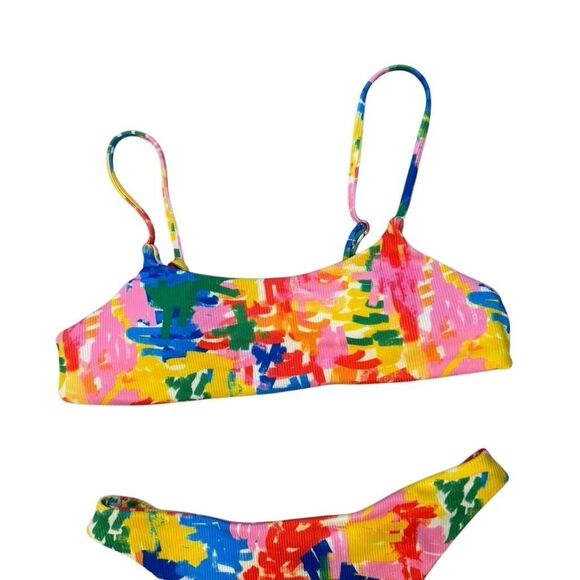Aurelle Swim Henri Multicolor Bralette Bikini Top Size Medium Button Size Small - Picture 3 of 8